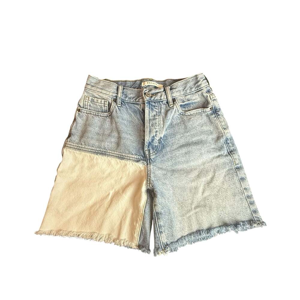 PacSun High Rise Boy Short Two-Tone Colorblock Denim Shorts